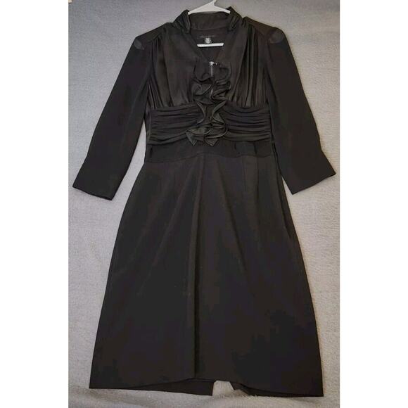 KENNETH COLE NY Women's NWT Black Sheer Long Sleeve Dress- Size 4 Satin Top‎ - Picture 1 of 13